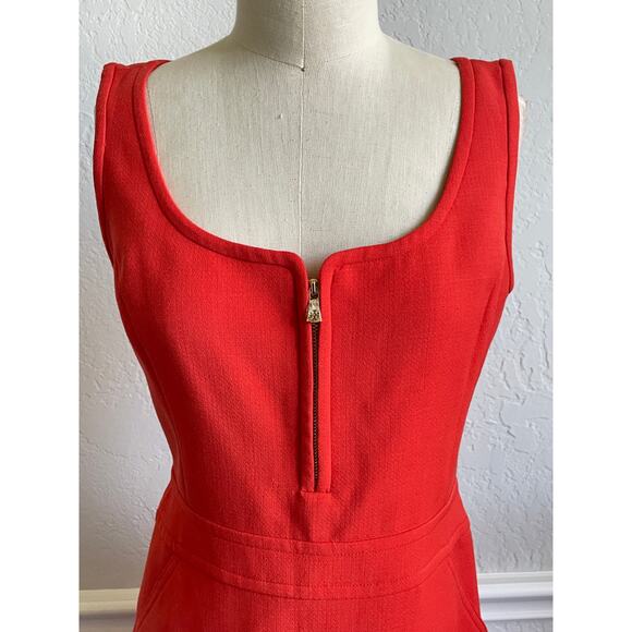 Tory Burch Red Orange Sheath Dress Size 4 Classic Zip Front Fitted Chic Luxury - Picture 4 of 9